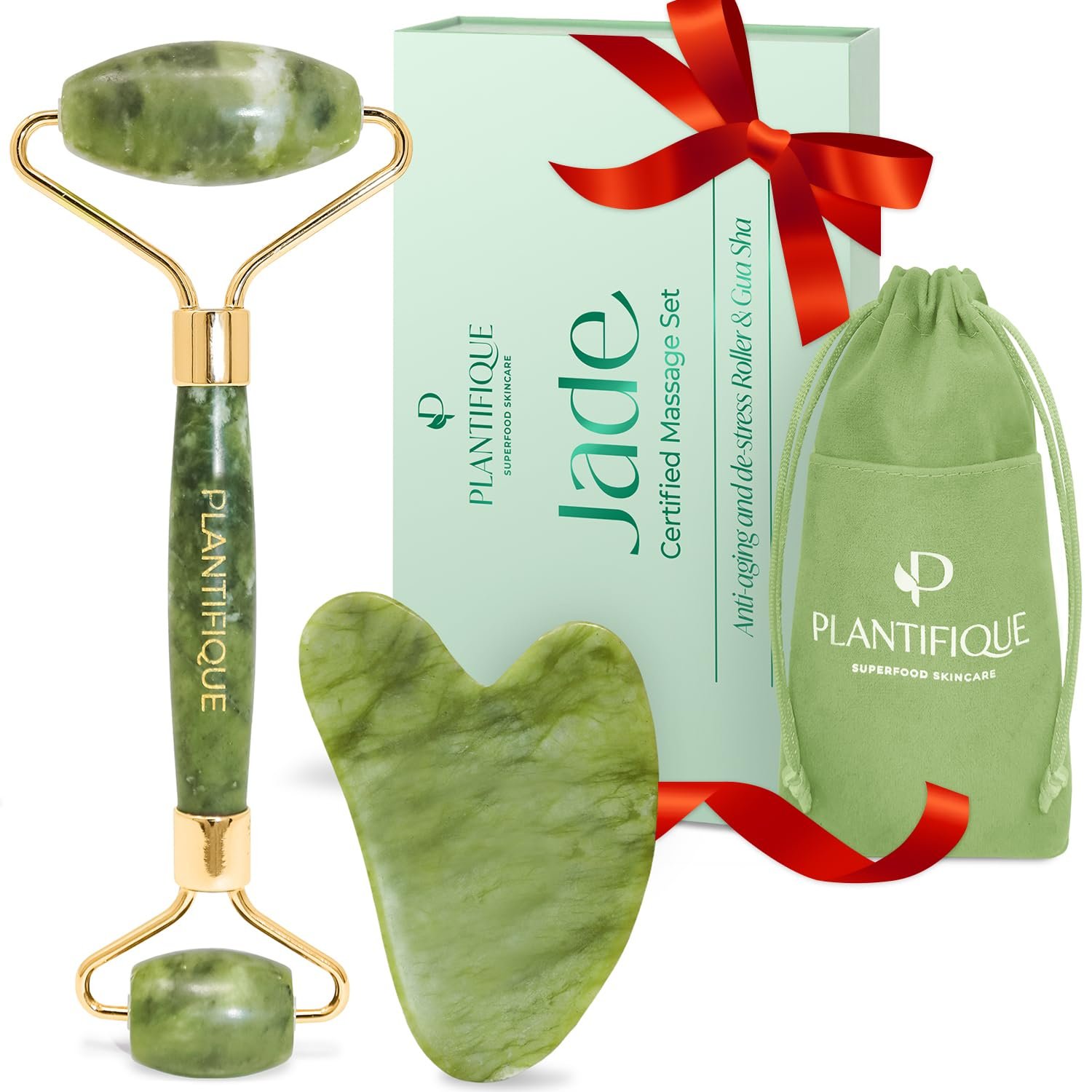 PLANTIFIQUE Jade Roller for Face and Gua Sha Facial Tools
