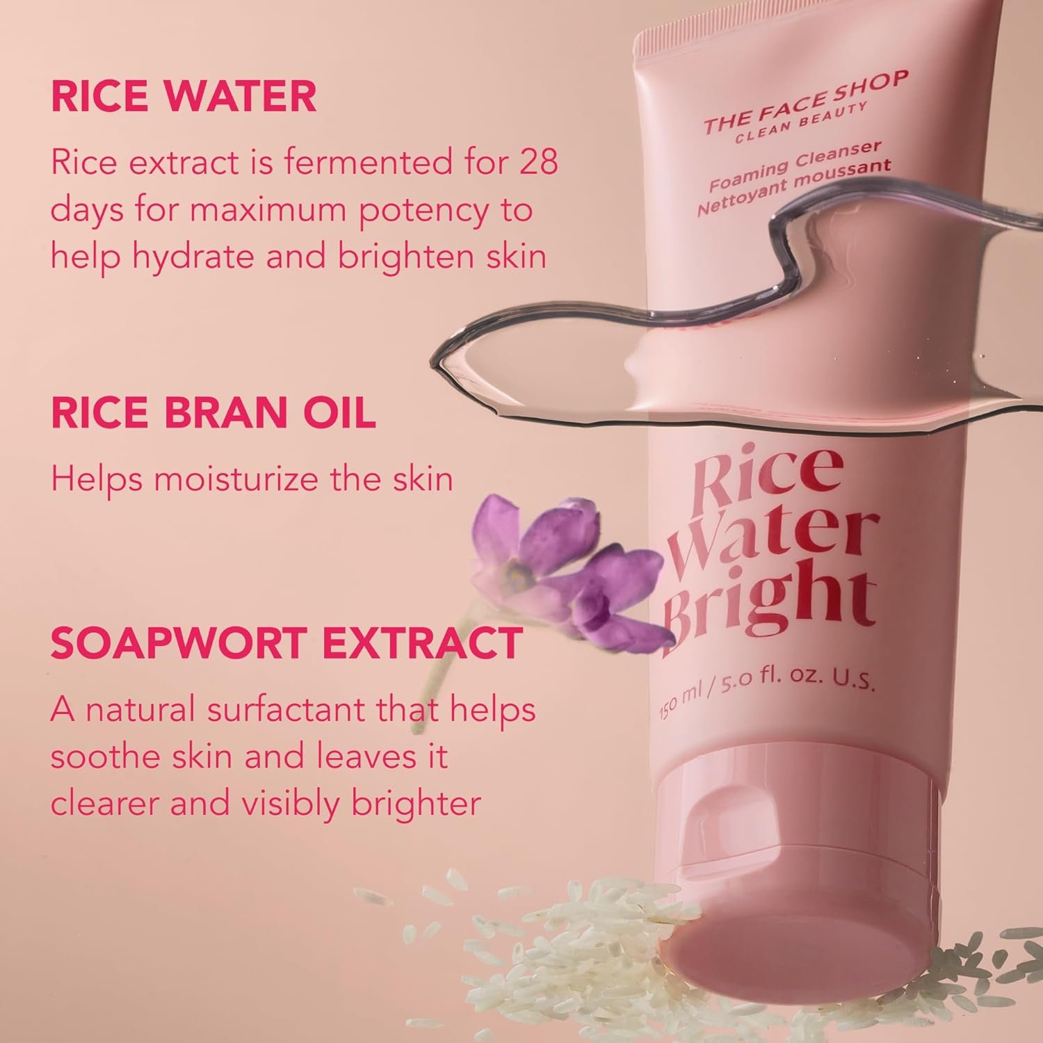 The Face Shop Rice Water Bright Foaming Facial Cleanser with Ceramide - Image 3