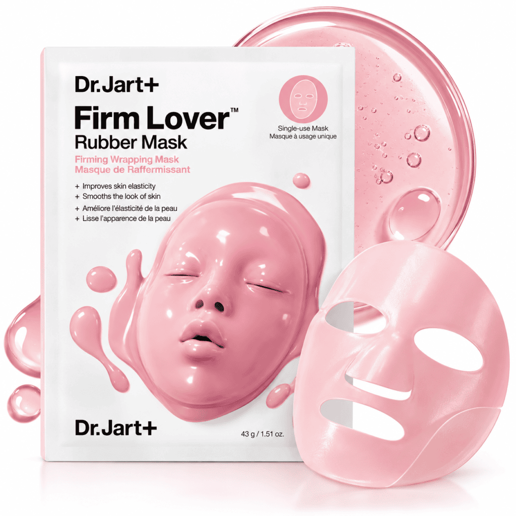 Dr. Jart+ Cryo Rubber Firming Mask with pink rubber face mask and skincare treatment, Korean cooling facial mask set.
